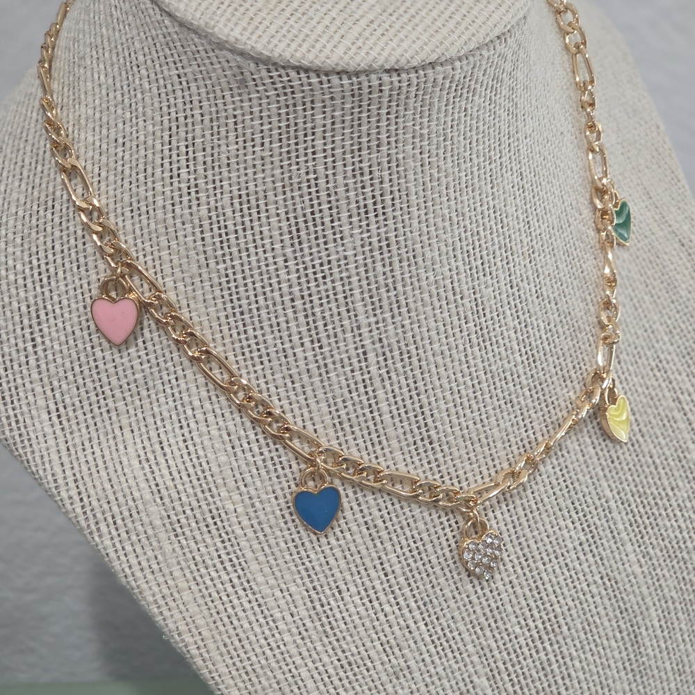 Colorful Hearts Gold Charm Necklace - Picture 4 of 5
